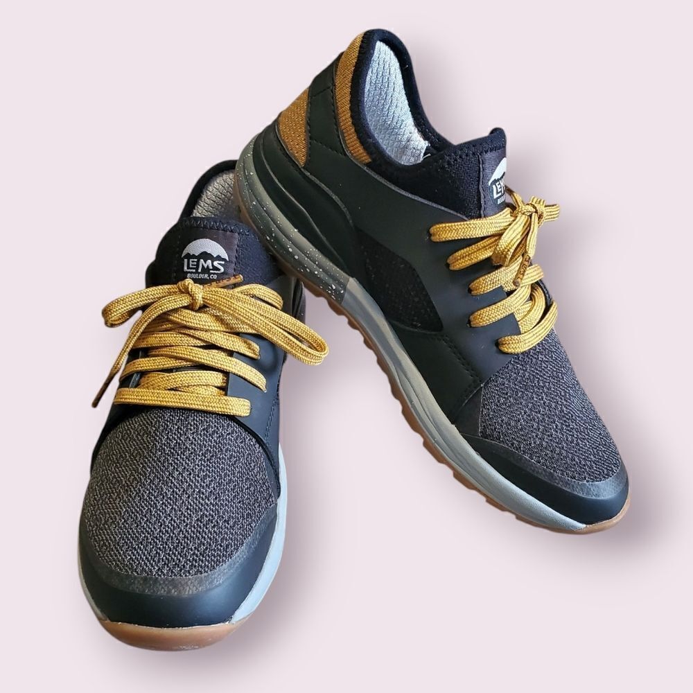 Women's Black and Mustard Athletic Lace-Up Sneakers